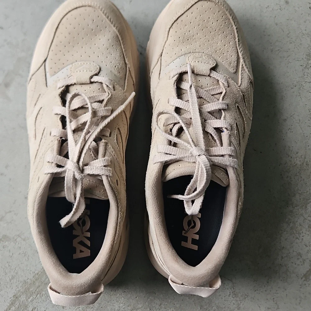 Hoka Genuine Suede Tan Clifton Sneakers